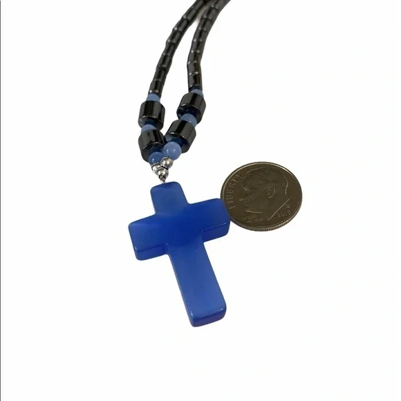 Necklace hematite (non-magnetic) blue cross - Picture 8 of 8